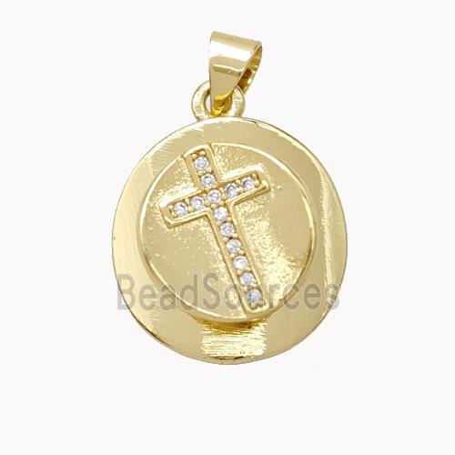 Copper Cross Pendant Pave Zirconia Circle Gold Plated