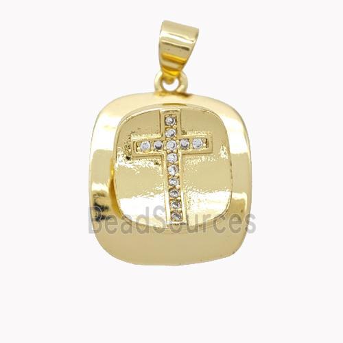 Copper Cross Pendant Pave Zirconia Rectangle Gold Plated