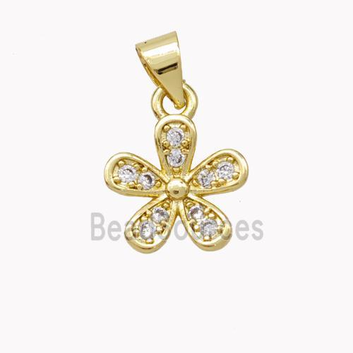 Copper Flower Pendant Pave Zirconia Gold Plated