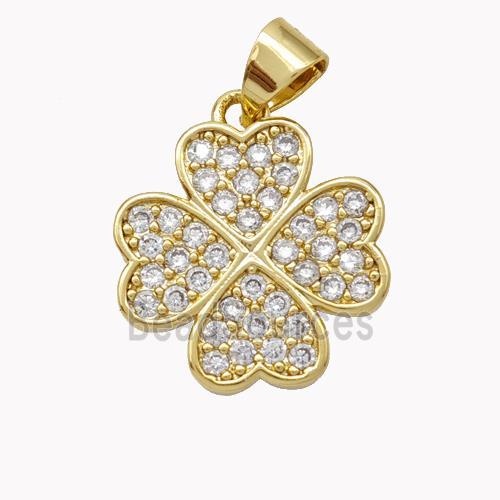 Copper Clover Pendant Pave Zirconia Gold Plated