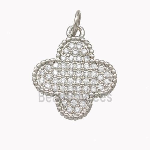 Copper Clover Pendant Pave Zirconia Platinum Plated