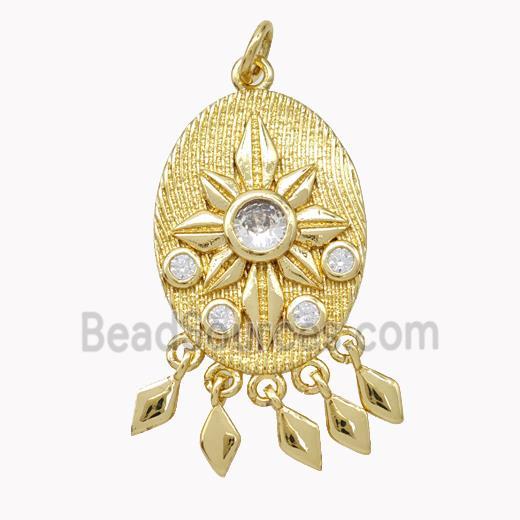 Copper Oval Pendant Pave Zirconia Star Tassel Gold Plated