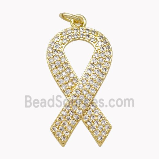 Copper Awareness Ribbons Pendant Pave Zirconia Gold Plated