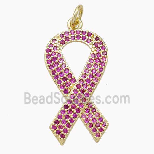 Copper Awareness Ribbons Pendant Pave Zirconia Gold Plated