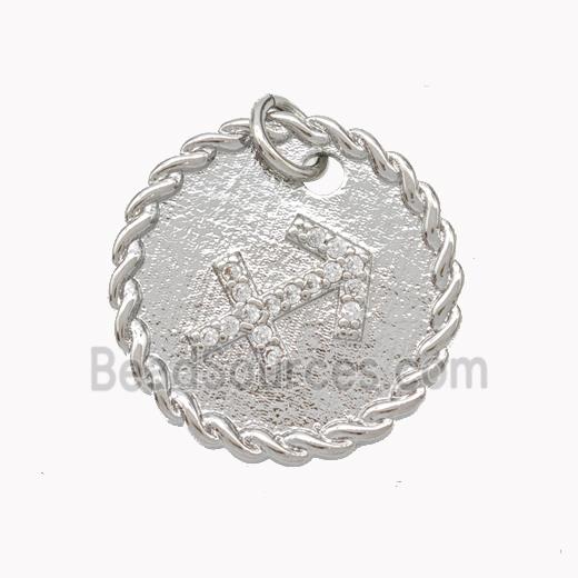 Sign Of Sagittarius Copper Circle Pendant Pave Zirconia Zodiac Platinum Plated