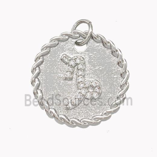 Sign Of Capricorn Copper Circle Pendant Pave Zirconia Zodiac Platinum Plated