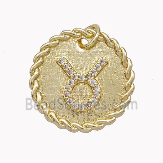 Sign Of Taurus Copper Circle Pendant Pave Zirconia Zodiac Gold Plated