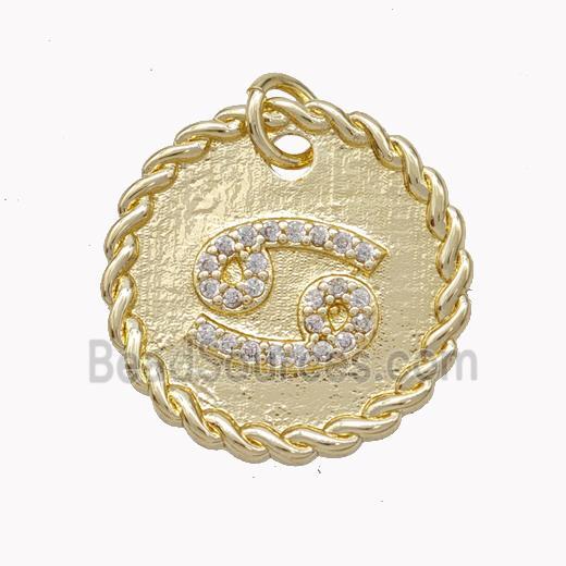 Sign Of Cancer Copper Circle Pendant Pave Zirconia Zodiac Gold Plated