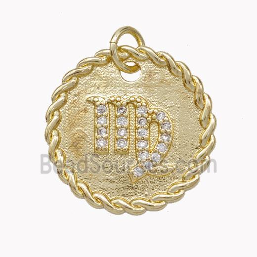 Sign Of Virgo Copper Circle Pendant Pave Zirconia Zodiac Gold Plated