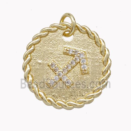 Sign Of Sagittarius Copper Circle Pendant Pave Zirconia Zodiac Gold Plated