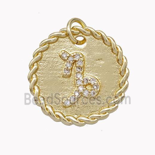 Sign Of Capricorn Copper Circle Pendant Pave Zirconia Zodiac Gold Plated