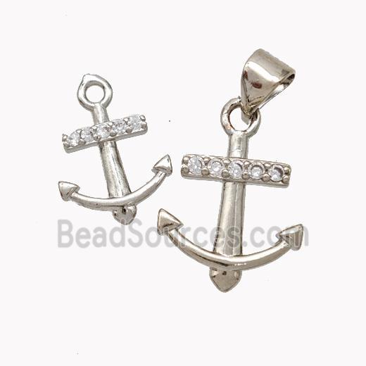 Copper Anchor Pendant Micropave Zirconia Platinum Plated