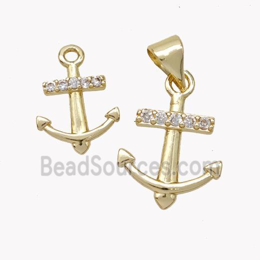 Copper Anchor Pendant Micropave Zirconia Gold Plated