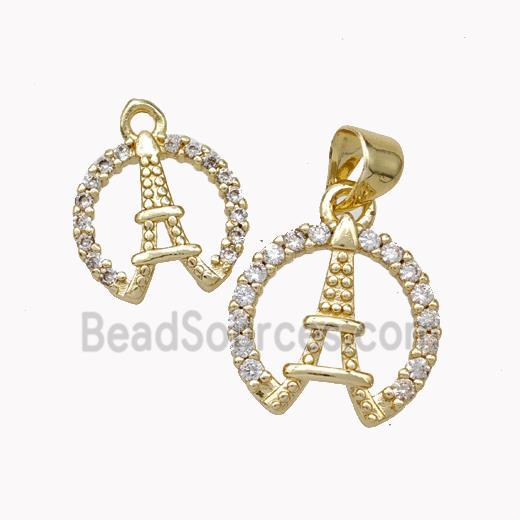 Eiffel Tower Charms Copper Pendant Micropave Zirconia Gold Plated