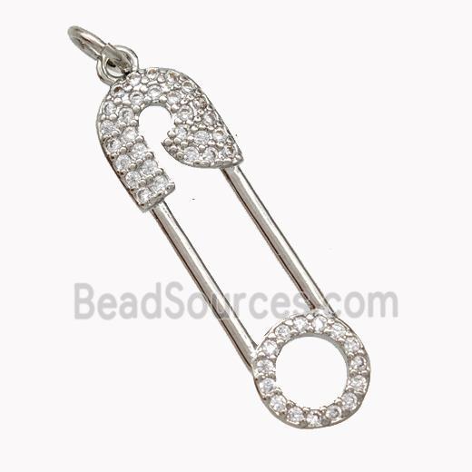 Copper Safety Pins Pendant Pave Zirconia Platinum Plated