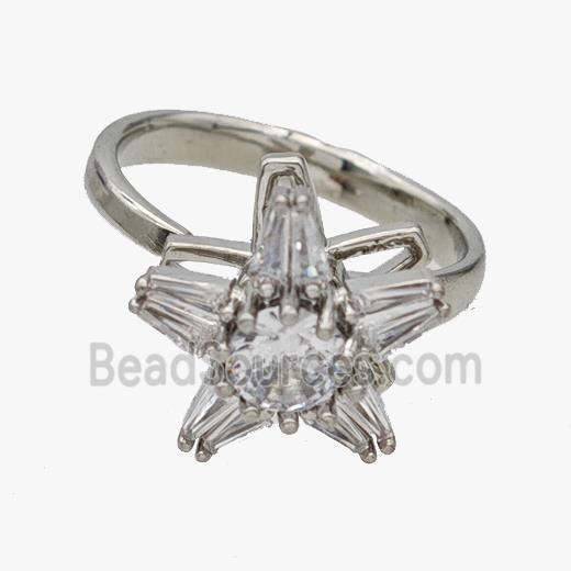 Copper Flower Rings Pave Zirconia Rotatable Adjustable Platinum Plated