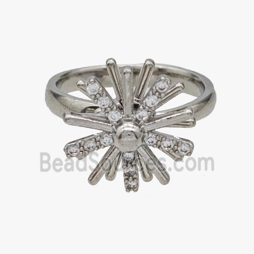 Copper Flower Rings Pave Zirconia Rotatable Adjustable Platinum Plated