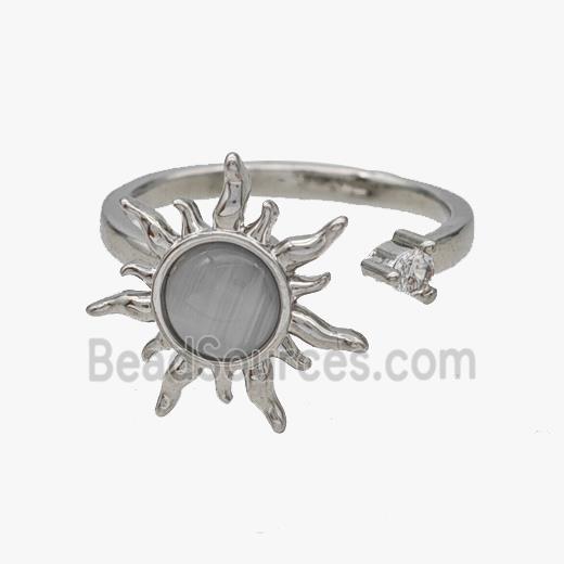 Copper Sun Rings Pave Cateye Glass Rotatable Adjustable Platinum Plated