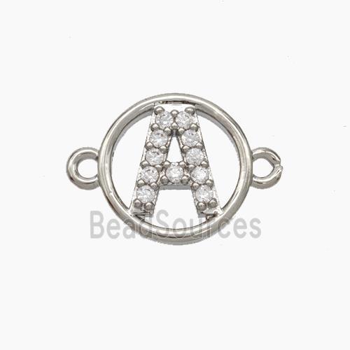 Copper Letter Connector pave zircon, Platinum Plated