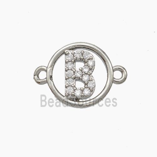 Copper Letter Connector pave zircon, Platinum Plated