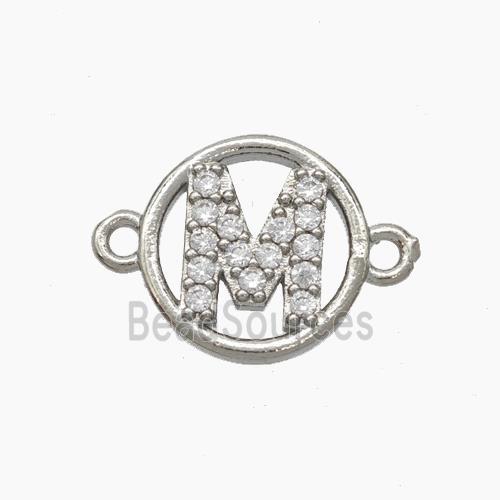 Copper Letter Connector pave zircon, Platinum Plated