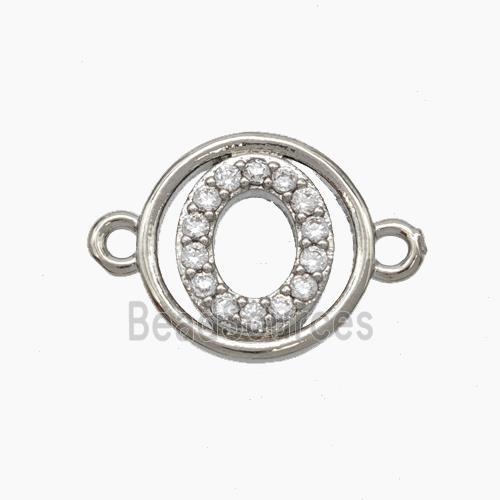 Copper Letter Connector pave zircon, Platinum Plated