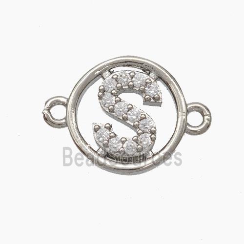 Copper Letter Connector pave zircon, Platinum Plated