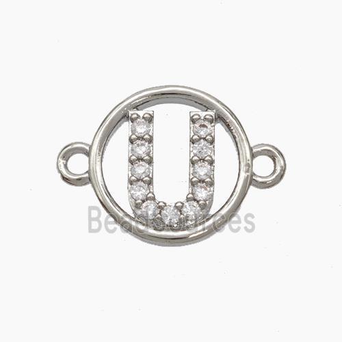 Copper Letter Connector pave zircon, Platinum Plated