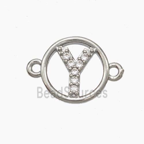 Copper Letter Connector pave zircon, Platinum Plated