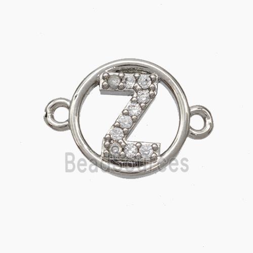 Copper Letter Connector pave zircon, Platinum Plated