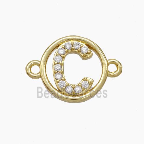 Copper Letter Connector pave zircon, Gold Plated