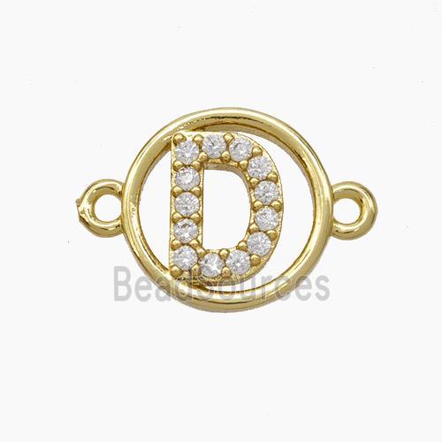 Copper Letter Connector pave zircon, Gold Plated