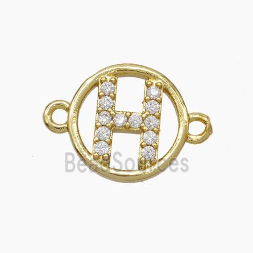 Copper Letter Connector pave zircon, Gold Plated