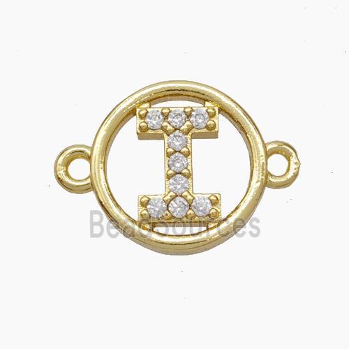 Copper Letter Connector pave zircon, Gold Plated