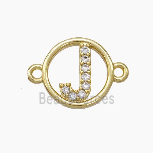 Copper Letter Connector pave zircon, Gold Plated