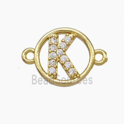 Copper Letter Connector pave zircon, Gold Plated