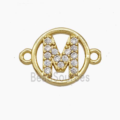 Copper Letter Connector pave zircon, Gold Plated