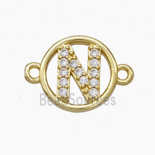 Copper Letter Connector pave zircon, Gold Plated