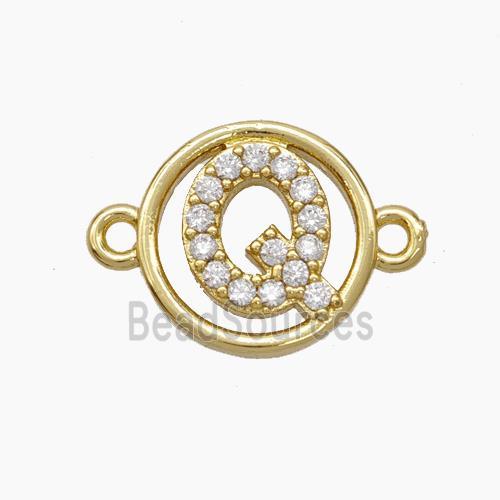 Copper Letter Connector pave zircon, Gold Plated