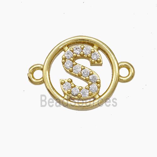 Copper Letter Connector pave zircon, Gold Plated