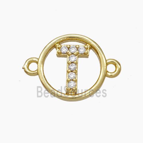 Copper Letter Connector pave zircon, Gold Plated