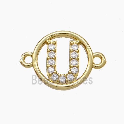 Copper Letter Connector pave zircon, Gold Plated