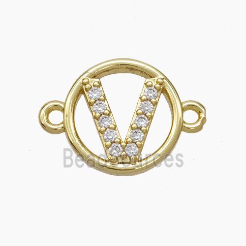 Copper Letter Connector pave zircon, Gold Plated