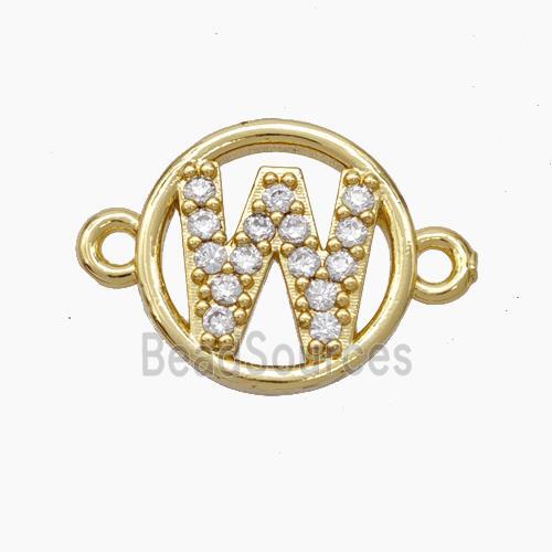 Copper Letter Connector pave zircon, Gold Plated