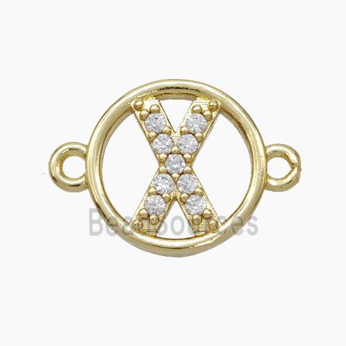 Copper Letter Connector pave zircon, Gold Plated