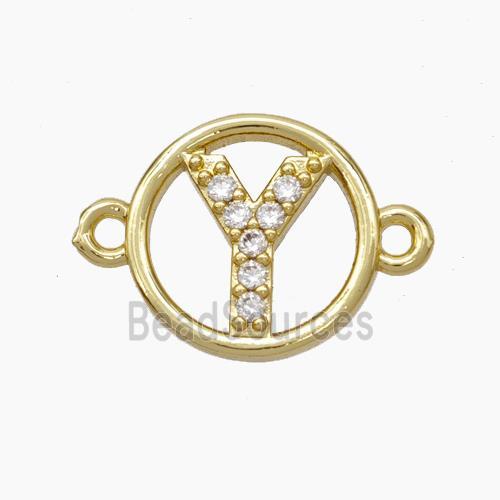 Copper Letter Connector pave zircon, Gold Plated