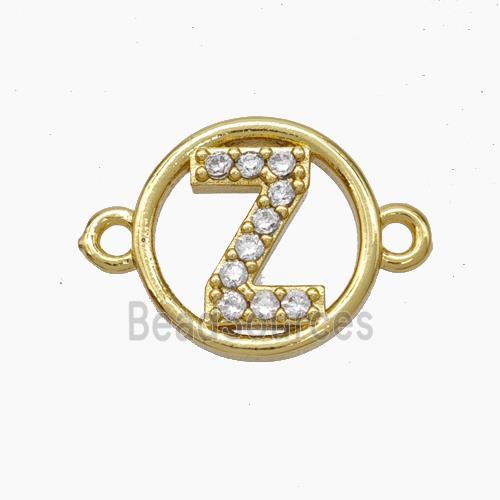 Copper Letter Connector pave zircon, Gold Plated