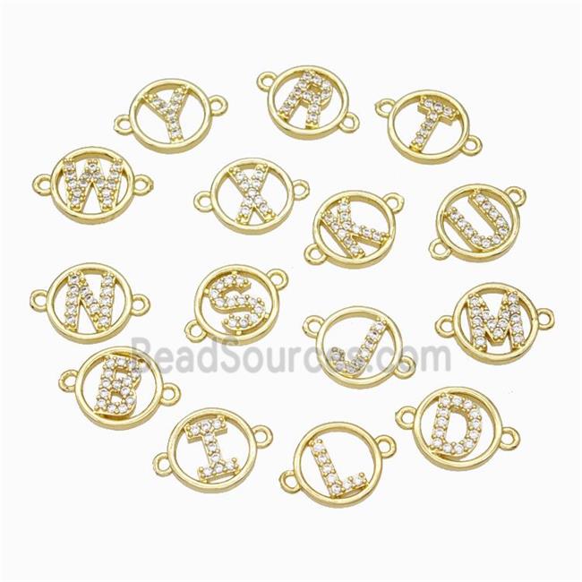 Copper Letter Connector pave zircon, Gold Plated