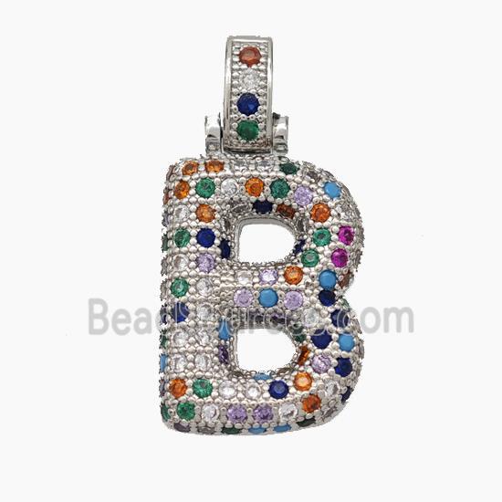 Copper Letter Pendant pave zircon, Platinum Plated