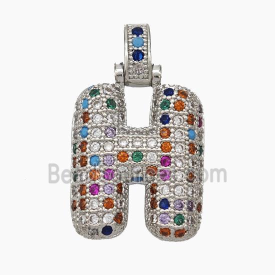 Copper Letter Pendant pave zircon, Platinum Plated